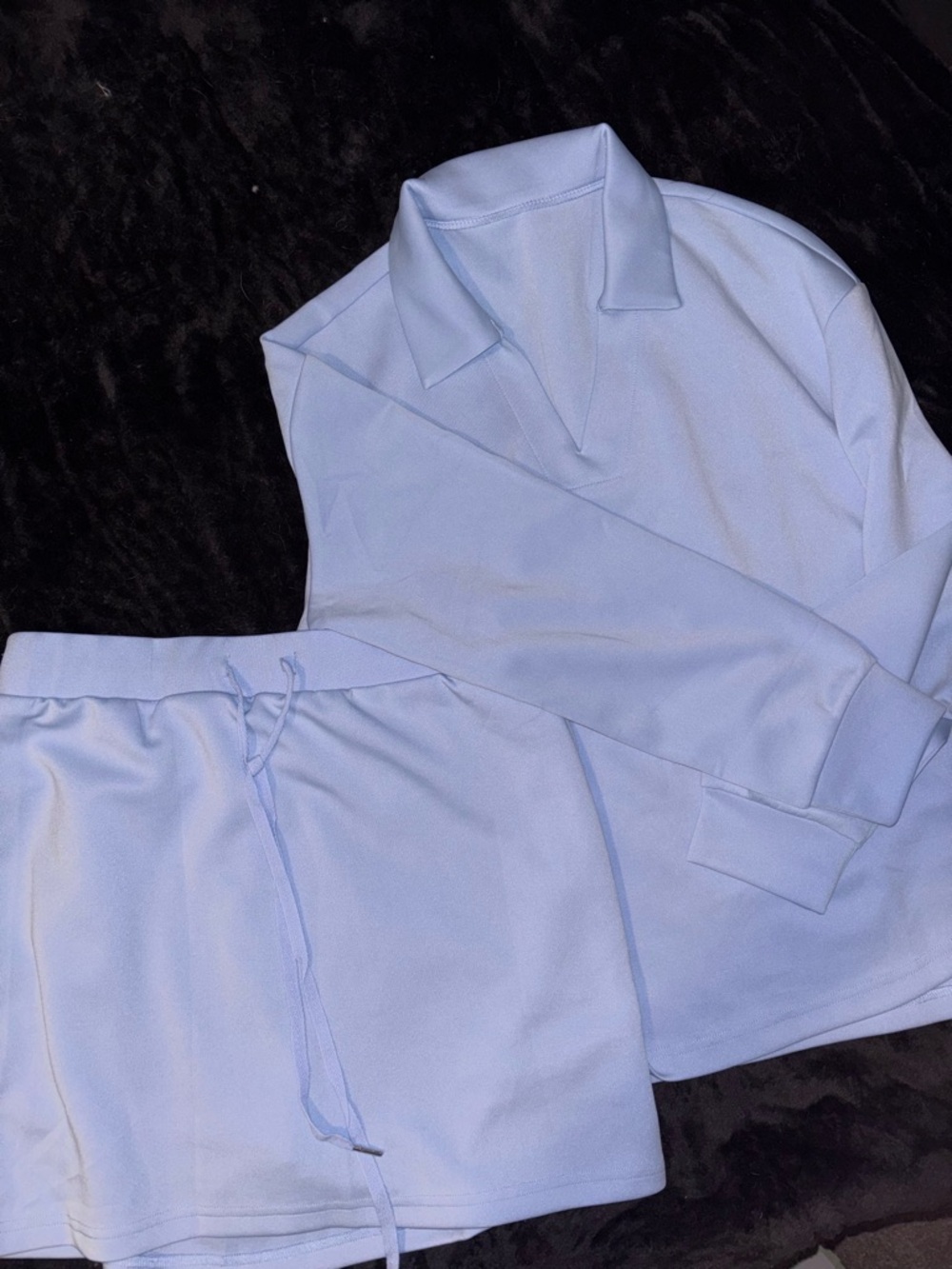 Light Blue Two-Piece Lounge Set - Collared Pullover & Skirt